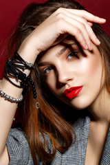 beautiful girl with red lips
