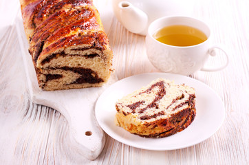 Slice of braided loaf with filling