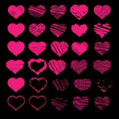 Set of sketch heart icons, vector