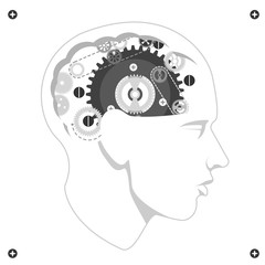 Head with gears brain storming mechanism, vector