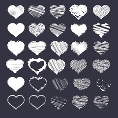 Set of sketch heart icons, vector