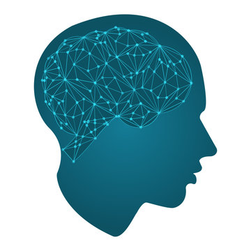 Creative cloud polygon brain and creative head. Business icon style, vector
