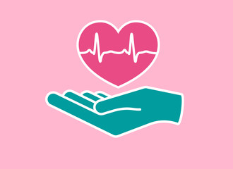 Heart in hand. Giving heart logo template for transplant ,organ, donation, charity, health, voluntary, nonprofit organization,vector