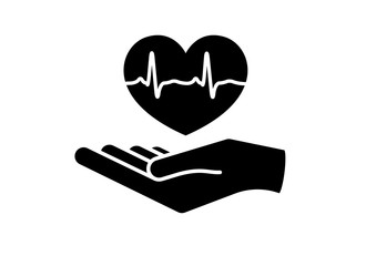 Heart in hand. Giving heart logo template for transplant ,organ, donation, charity, health, voluntary, nonprofit organization, isolated on white background, vector