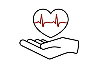 Heart in hand. Giving heart logo template for transplant ,organ, donation, charity, health, voluntary, nonprofit organization, isolated on white background, vector