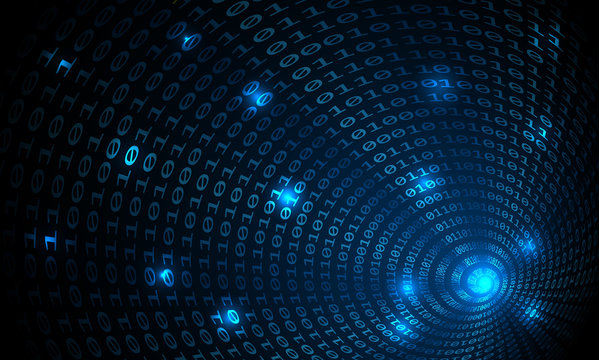 Binary code tunnel, vector background. Computer technology