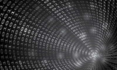 Binary code tunnel, vector background. Computer technology