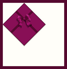 Gift violet satin ribbon bow gift card, vector