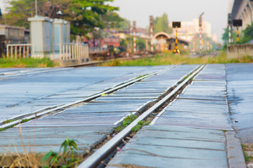 Railway crossing on the road near hua mak station, Bangkok, Thailand