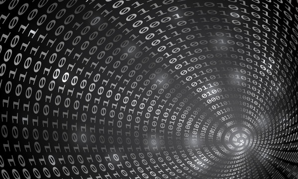 Binary code tunnel, vector background. Computer technology