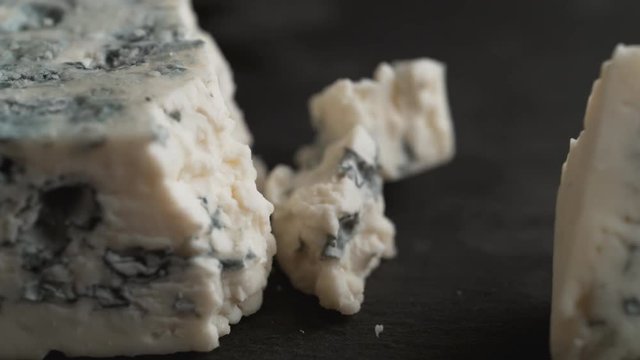 Gorgonzola cheese. Shot with high speed camera, phantom flex 4K. Slow Motion.