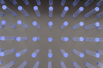 wall of   blue lighting bulbs