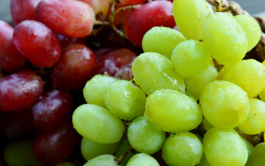 Green and Purple grapes in basket