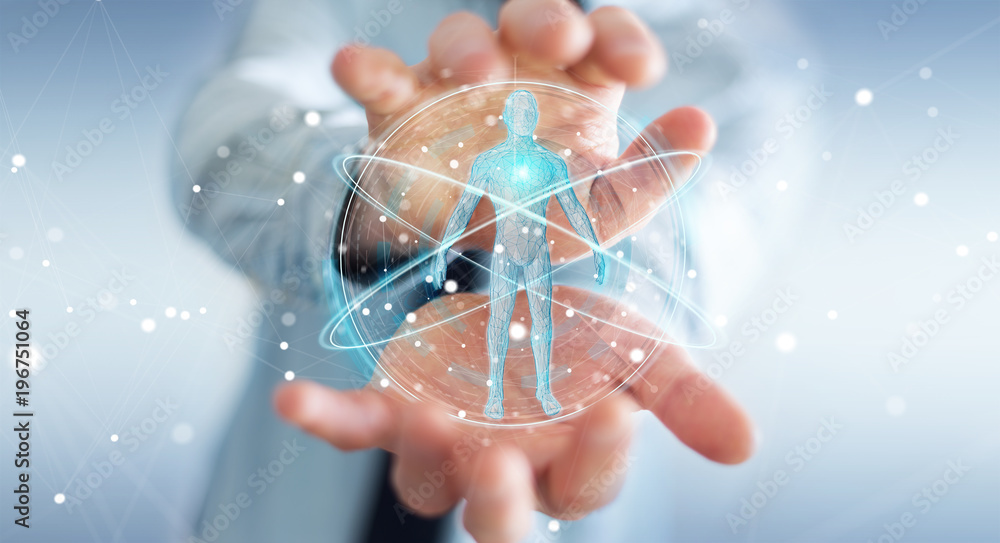 Aufkleber businessman using digital x-ray human body scan interface 3d rendering