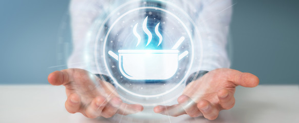 Businessman using application to order home made food online 3D rendering