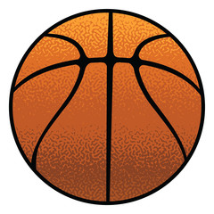 Fototapeta premium Basketball Textured is an illustration of a stylized flat or spot color basketball. Uses five colors that are each it's own object for easier editing.