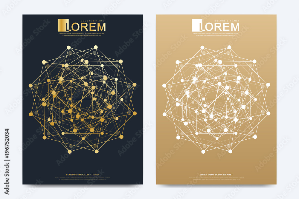 Poster Modern vector template for brochure Leaflet flyer advert cover catalog magazine or annual report. Geometric pattern with connected lines and dots. Cybernetic dots. Lines plexus. Card surface.