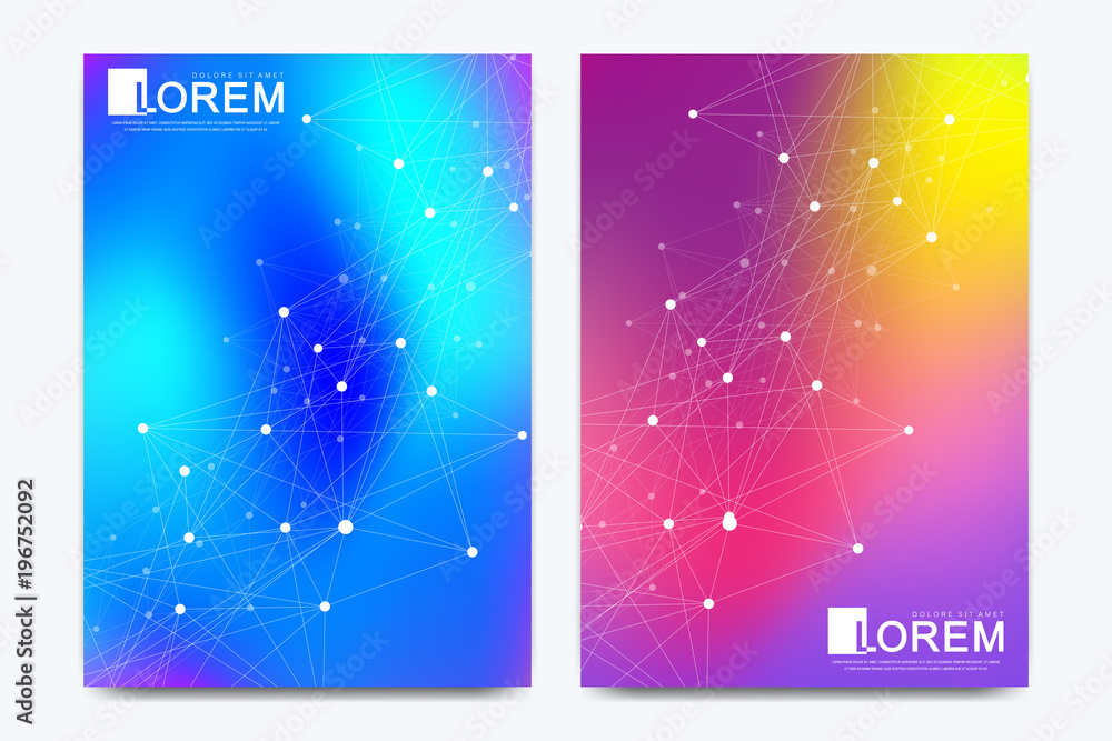 Aufkleber Modern vector template for brochure Leaflet flyer advert cover catalog magazine or annual report. Geometric pattern with connected lines and dots. Cybernetic dots. Lines plexus. Card surface.
