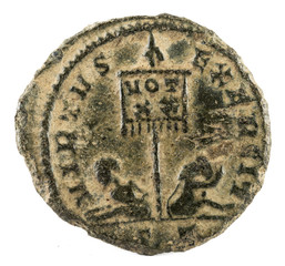 Ancient Roman copper coin of Emperor Constantine I Magnus. Reverse.