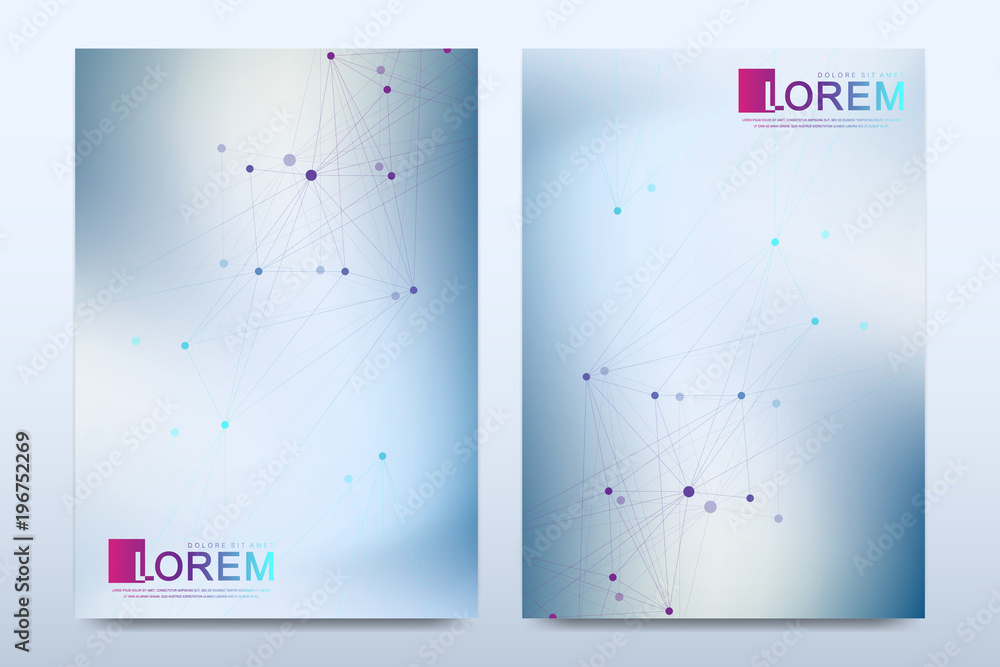 Aufkleber Modern vector template for brochure Leaflet flyer advert cover catalog magazine or annual report. Geometric pattern with connected lines and dots. Cybernetic dots. Lines plexus. Card surface.