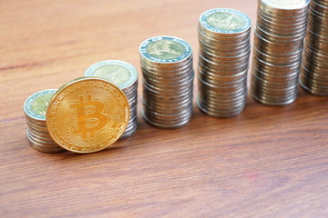 Bitcoin growth investment concept presenting by coins stacks