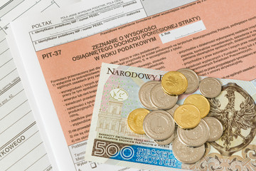 Polish tax form PIT-37 for individual tax return