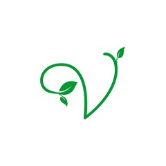 concept logo leaf letter V, natural green leaf symbol, initials V icon design