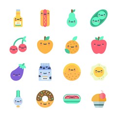 icon Food with milk, mustard, apple, orange and fried egg