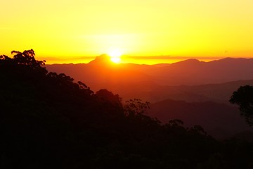 Sonnenuntergang im Lamington Nationalpark, Queensland, Australien