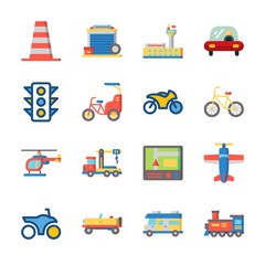 icon Transportation with crane, plane, garage, truck and helicopter