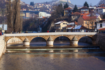 Fototapeta na wymiar View of the Latin Bridge in Sarajevo
