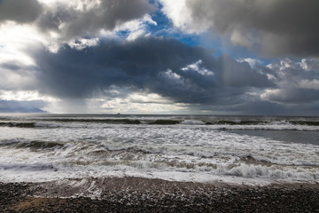 Stormy skies and ocean background on the Atlantic ocean, west coast of Ireland
