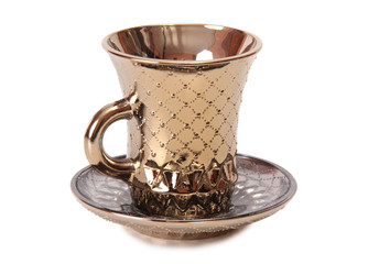 Ancient porcelain tea cups on a white background