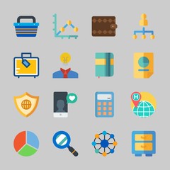 Icons about Business with agenda, stats, cabinet, pie chart, worldwide and shopping basket