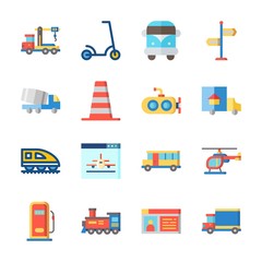 icon Transportation with locomotive, plane, cone, direction sing and driving license
