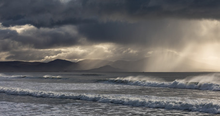 Stormy skies and seascape over the Dingle peninsula, on the Atlantic ocean, west coast of Ireland