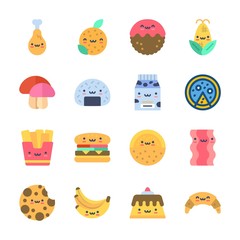 Fototapeta premium icon Food with fries, meatball, pizza, croissant and chicken leg