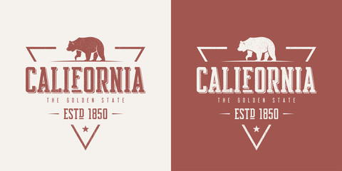 California state textured vintage vector t-shirt and apparel des - obrazy, fototapety, plakaty
