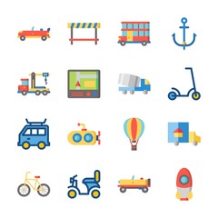 icon Transportation with double decker, sport  car, rocket, gps and motorbike