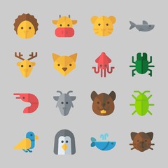 Icons about Animals with shark, bird, hedgehog, deer, cockroach and prawn