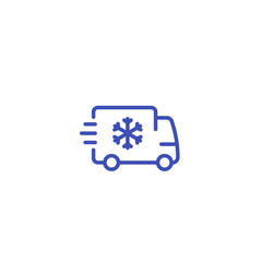 Obraz premium Fridge truck icon, van with refrigerator line art