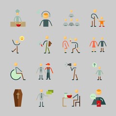 Icons about Human with coffin, chief, eather, couple, frienship and man