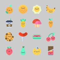 Icons about Food with bananas, orange, cookie, chocolate, carrot and strawberry