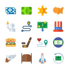 icon United States with salon, rocket ship, sheriff, gun and hat