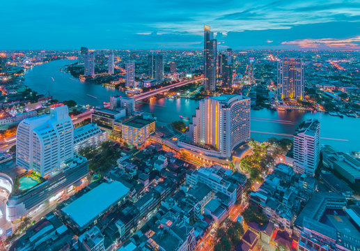Bangkok night cityscape with modern buildings