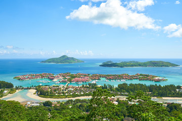 Fototapeta na wymiar Panoramic view of Victoria and Eden Islands, Mahe, Seychelles