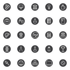 Education vector icons set, modern solid symbol collection, filled style pictogram pack. Signs, logo illustration. Set includes icons as triangle ruler, computer monitor, bank building, light bulb