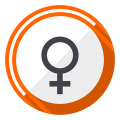 Female gender sign orange flat design vector web icon