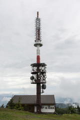 The transmitting pole in the landscape.