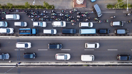 Aerial photo of Jakarta hectic traffic at peak hour